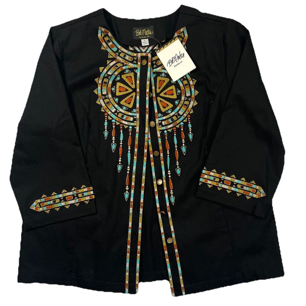 Vintage Bob Mackie Wearable Art Kaftan Jacket Top Womens Size Large Y2K Shirt